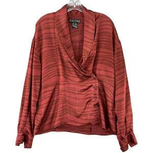 Vintage ESCADA Blouse Womens 40 Red Silk Kimono Cowl Neck Long Sleeve Button 90s